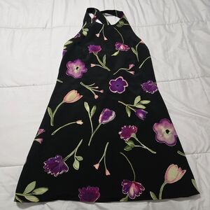 Floral Halter Mini Dress - Black and Purple